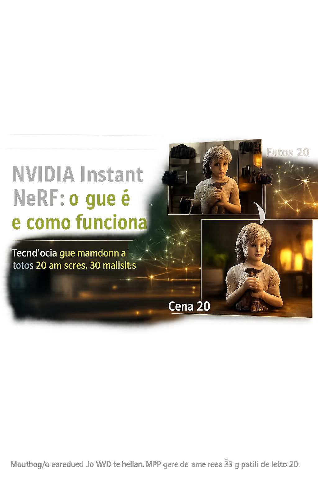 Visualização conceitual do NVIDIA Instant NeRF reconstruindo uma cena 3D com inteligência artificial a partir de fotos 2D.